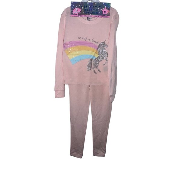 Girls 2-Piece Top & Joggers Set With Unicorn & Rainbow Print By Vigoss Size M - Picture 1 of 3